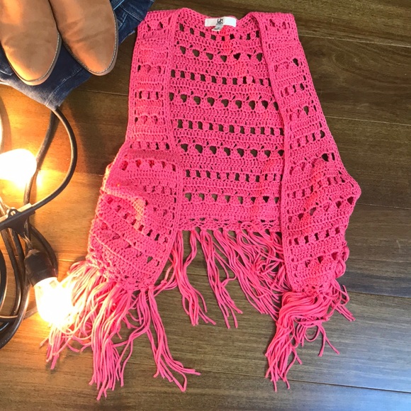 Ya Los Angeles Jackets & Blazers - Pink Fringe and Crochet Vest
